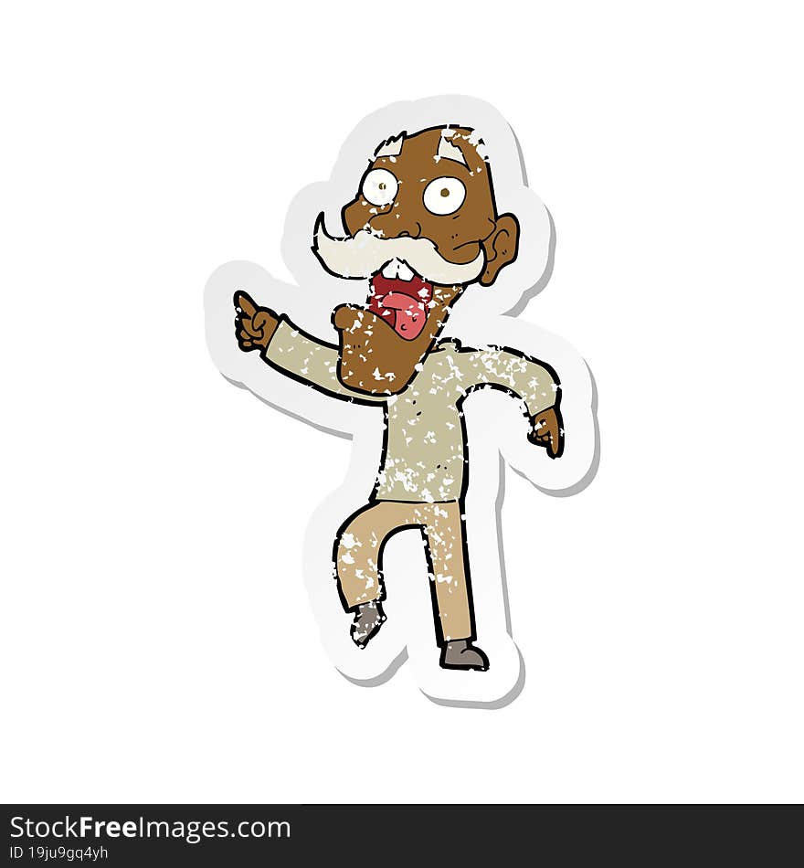 retro distressed sticker of a cartoon frightened old man