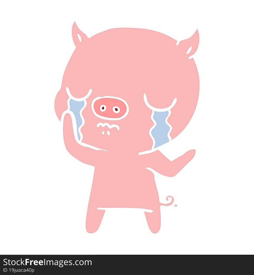 flat color style cartoon pig crying