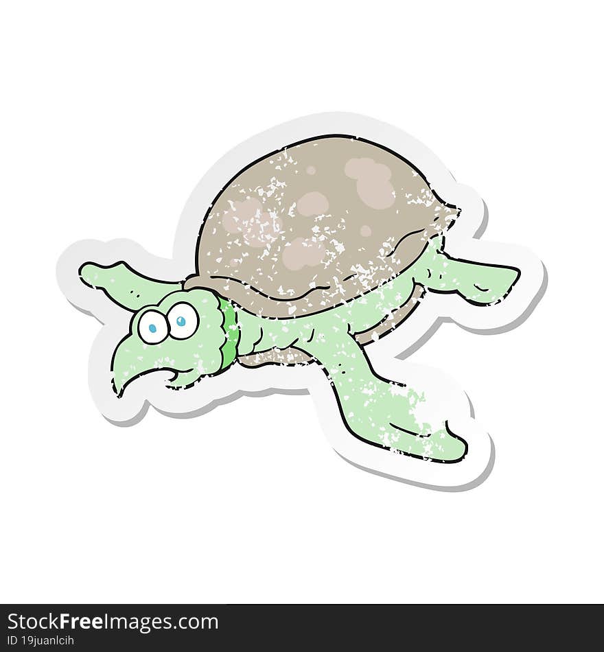 Retro Distressed Sticker Of A Cartoon Turtle