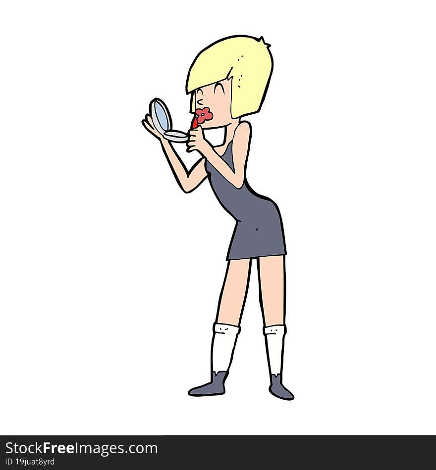 cartoon woman applying lipstick