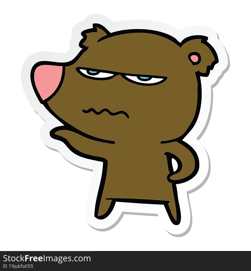 sticker of a angry bear cartoon