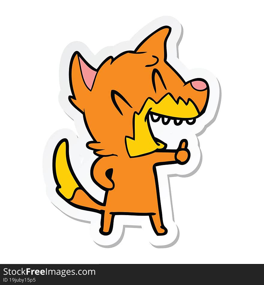 sticker of a laughing fox cartoon