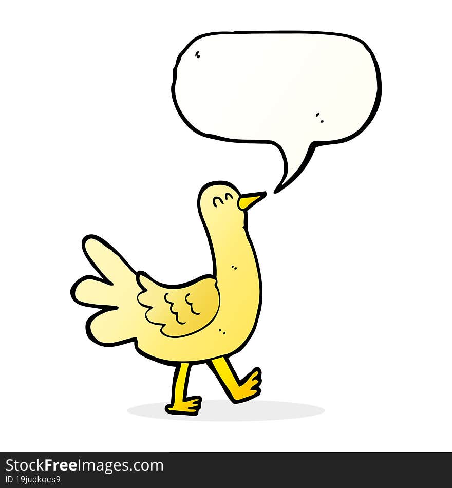 cartoon walking bird with speech bubble