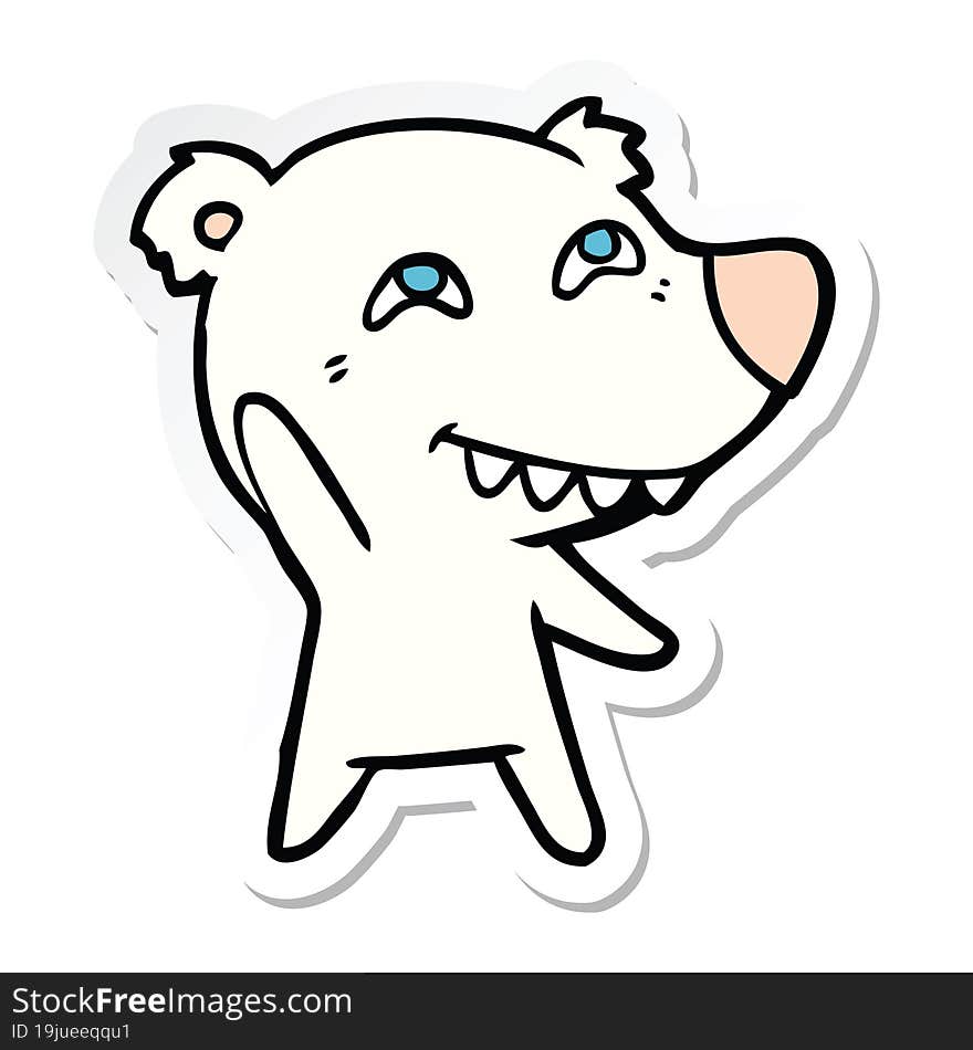 sticker of a cartoon polar bear waving