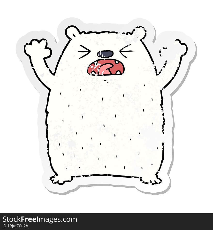 distressed sticker of a cartoon polar bear roaring