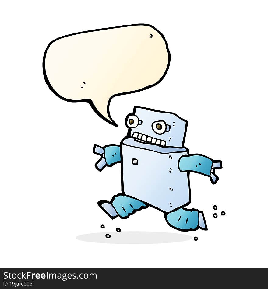 cartoon running robot with speech bubble