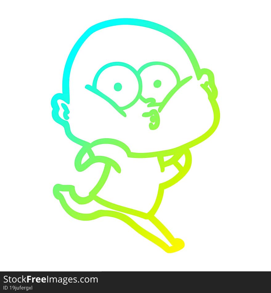 cold gradient line drawing of a cartoon bald man staring