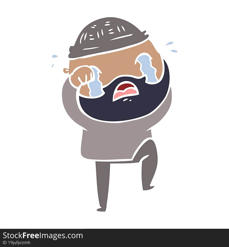 flat color style cartoon bearded man crying and stamping foot