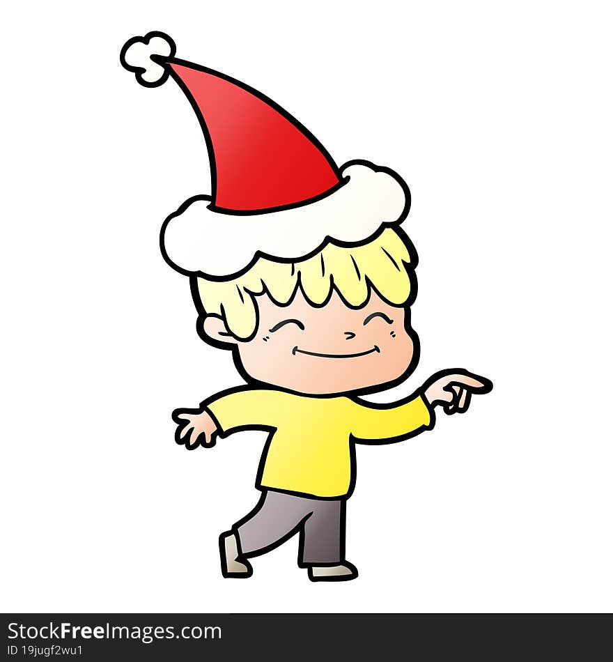 Gradient Cartoon Of A Happy Boy Wearing Santa Hat