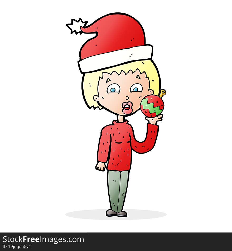 Cartoon Woman Ready For Christmas