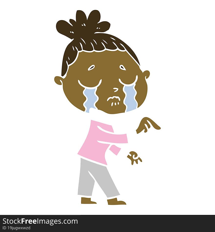 flat color style cartoon crying woman pointing