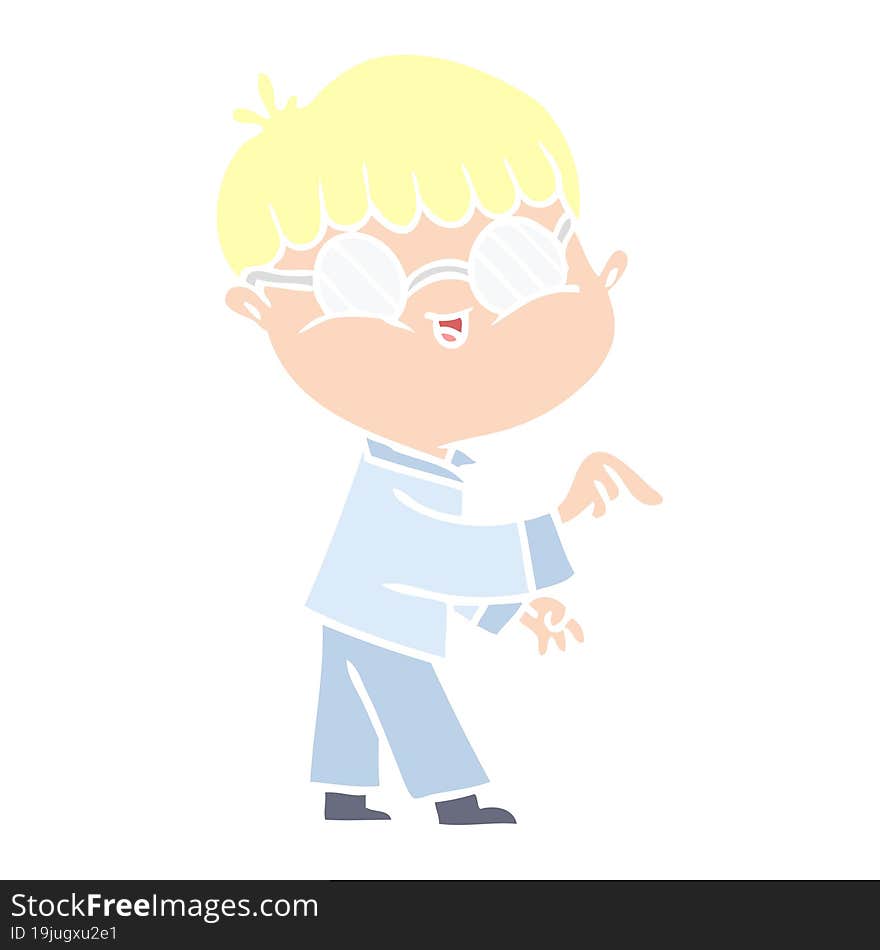 Flat Color Style Cartoon Boy Wearing Spectacles