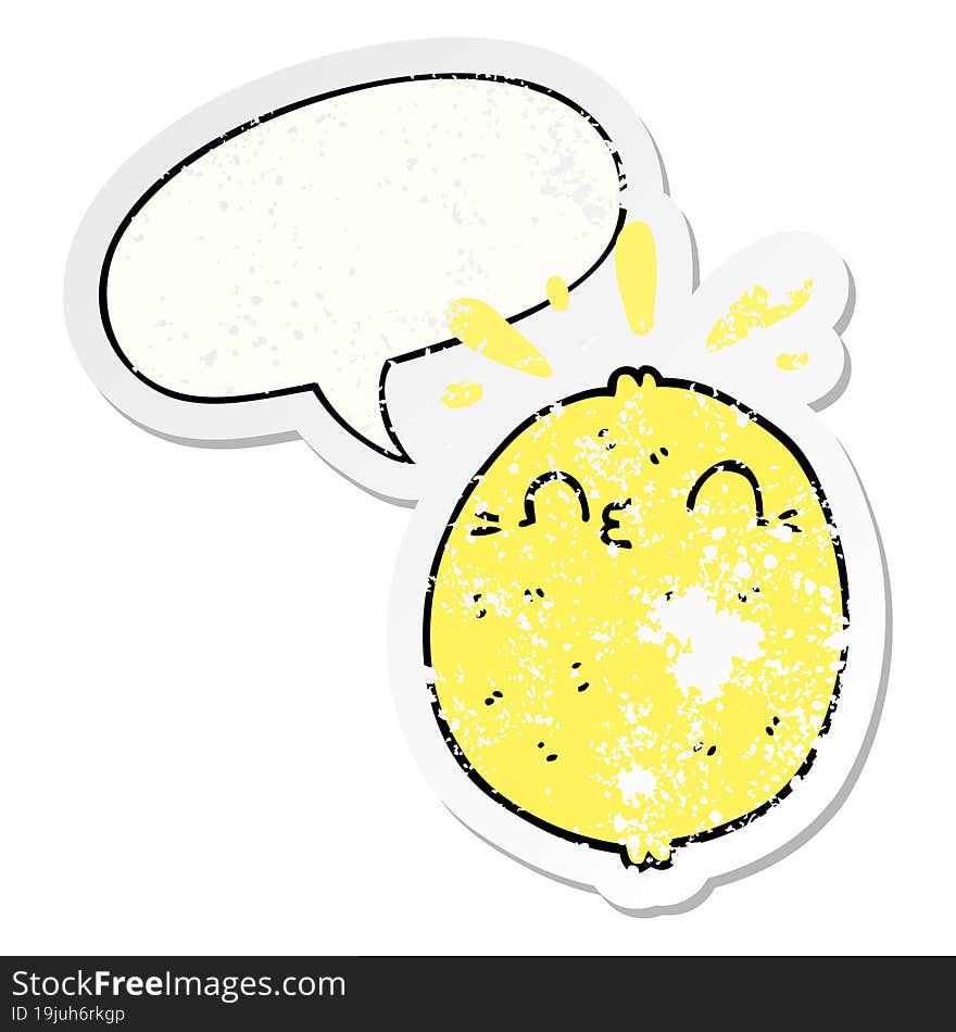 cute cartoon lemon and speech bubble distressed sticker