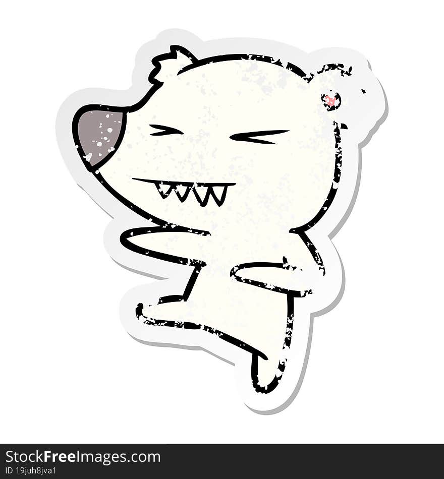 distressed sticker of a kicking polar bear cartoon