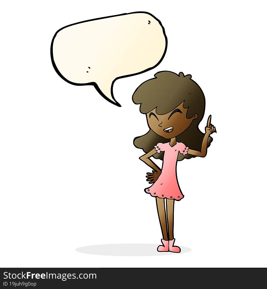 cartoon girl making point with speech bubble