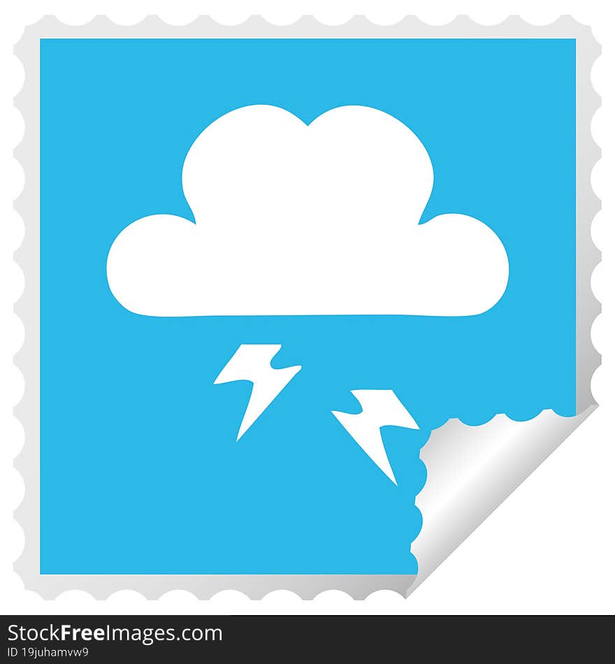 square peeling sticker cartoon of a thunder cloud