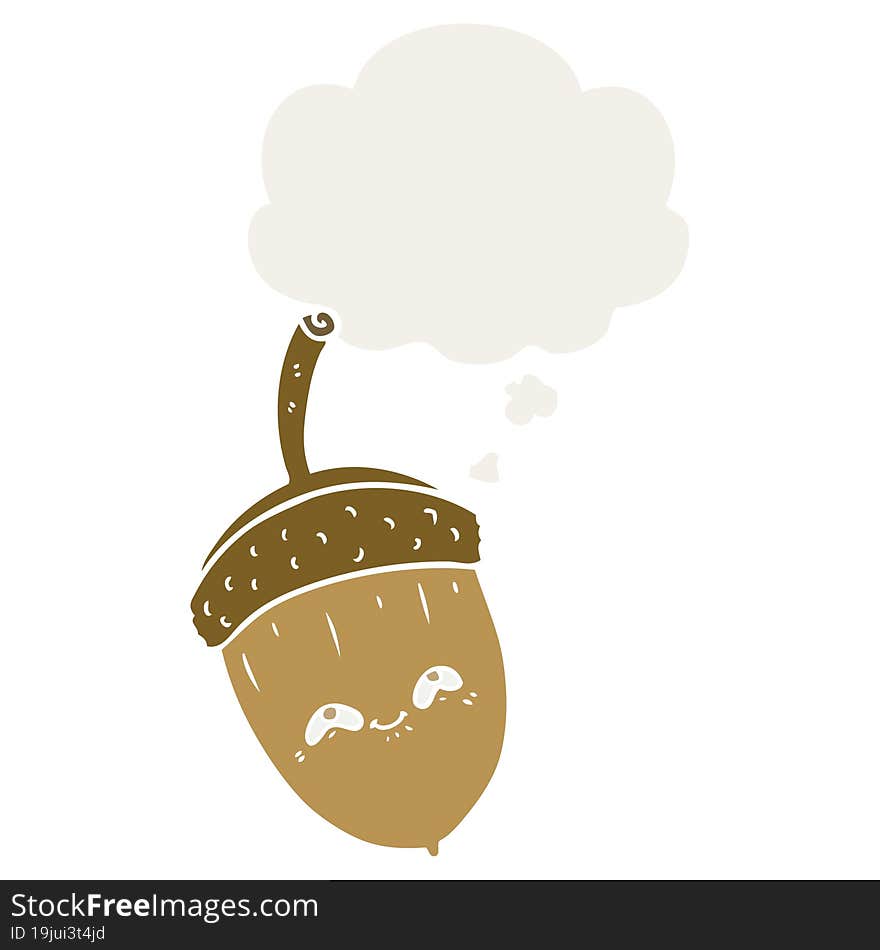 cartoon acorn and thought bubble in retro style