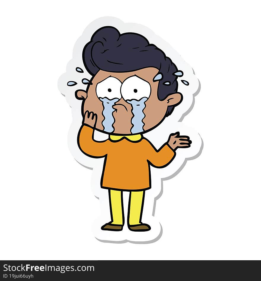 sticker of a cartoon worried crying man