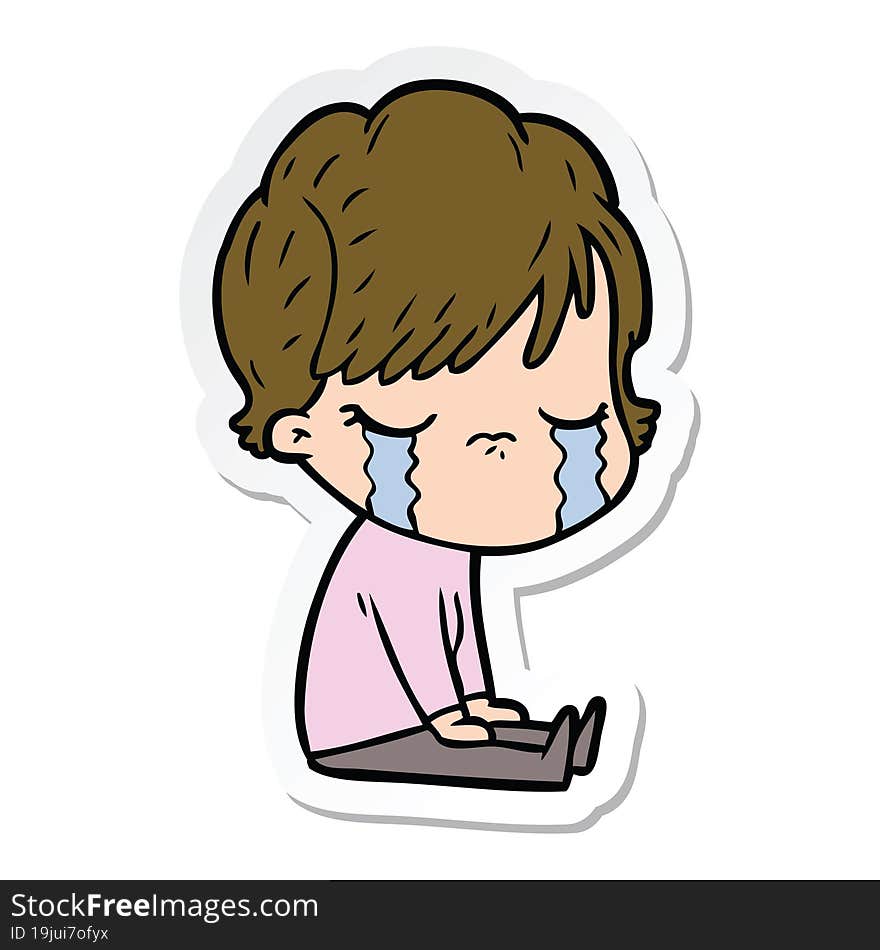 sticker of a cartoon woman crying