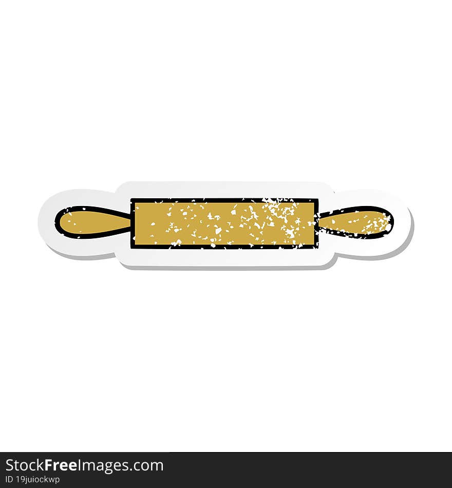 distressed sticker of a cute cartoon rolling pin