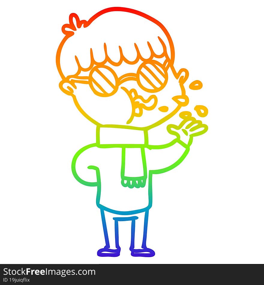 rainbow gradient line drawing of a cartoon boy wearing spectacles