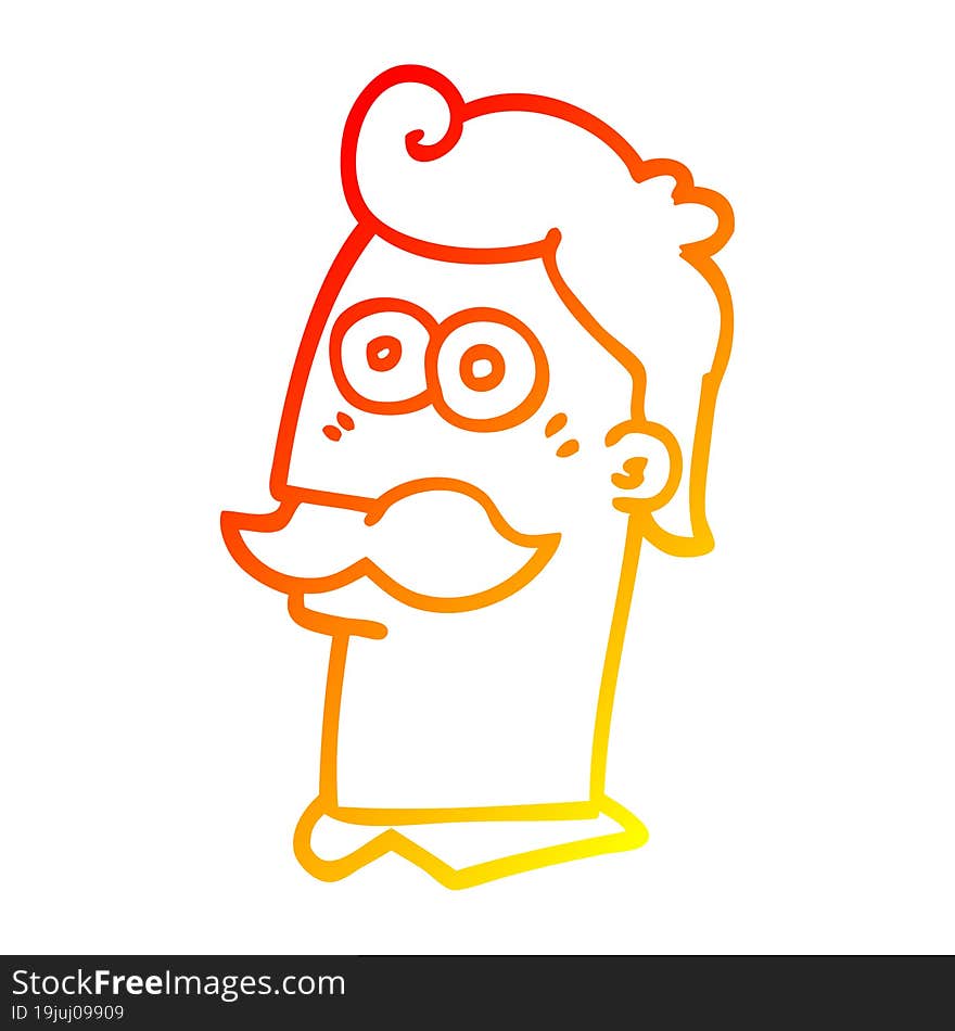 warm gradient line drawing cartoon man with moustache