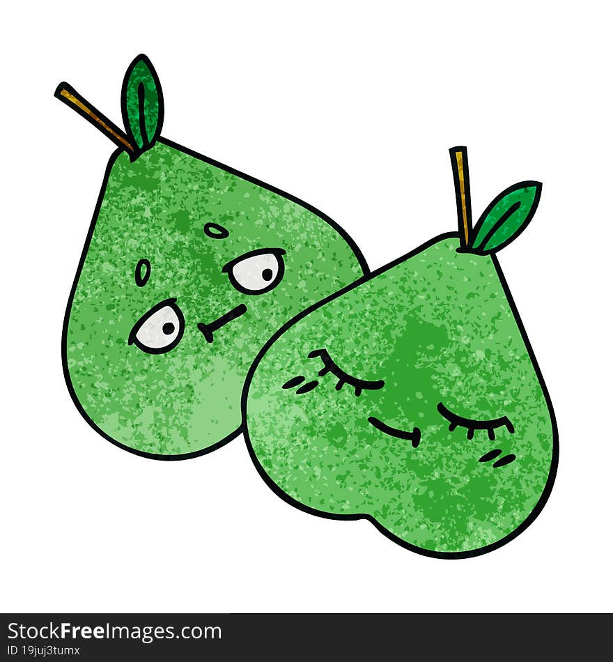 retro grunge texture cartoon of a green pear