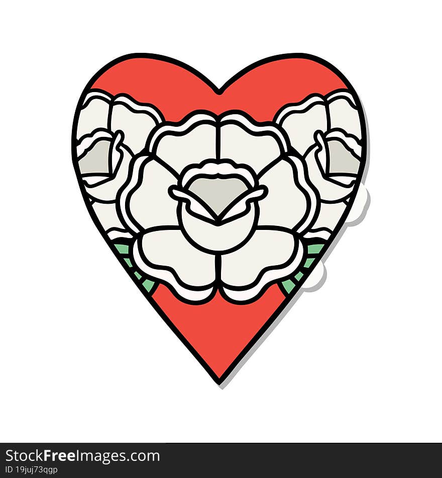 Tattoo Style Sticker Of A Heart And Flowers