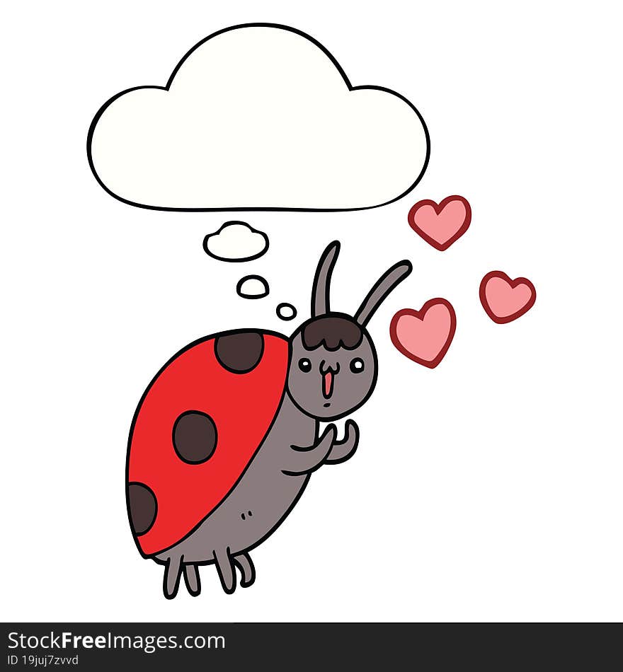 cute cartoon ladybug in love with thought bubble