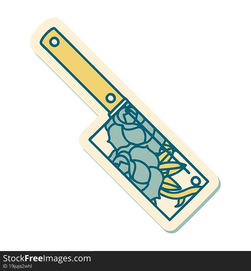 tattoo style sticker of a cleaver and flowers