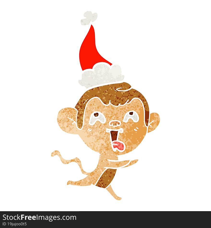 Crazy Retro Cartoon Of A Monkey Running Wearing Santa Hat