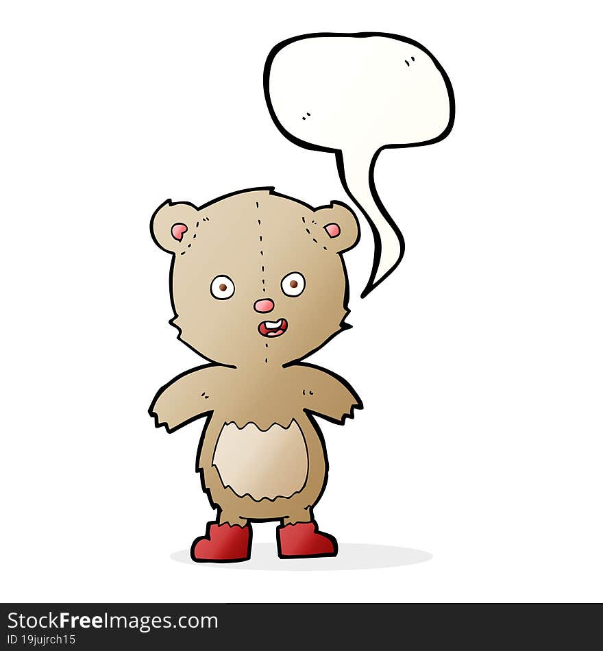 cartoon happy teddy bear in boots with speech bubble