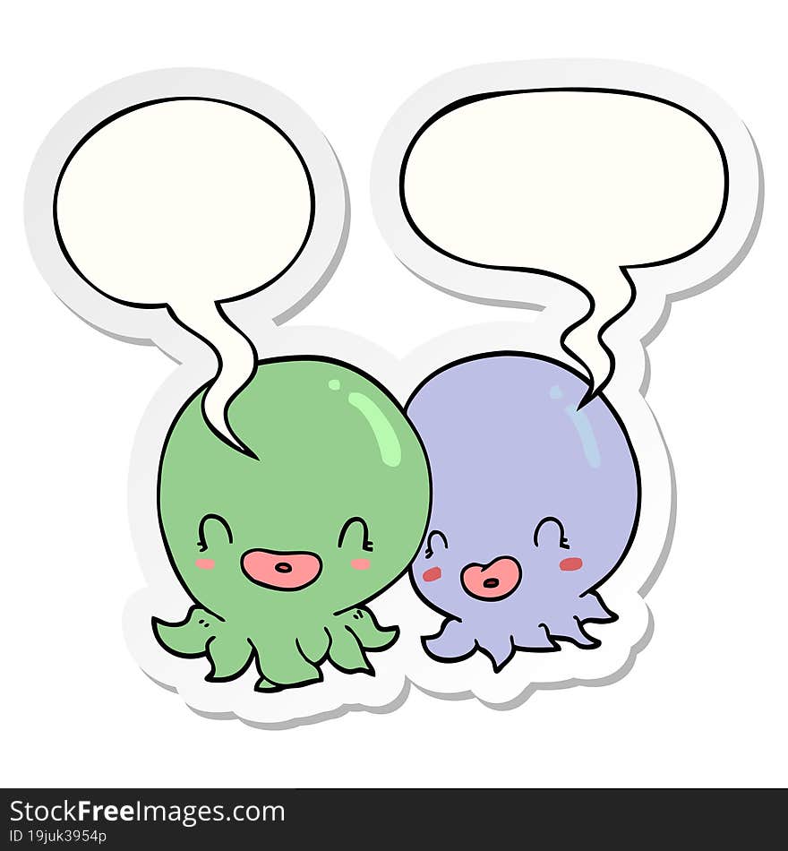 Two Cartoon Octopi  And Speech Bubble Sticker