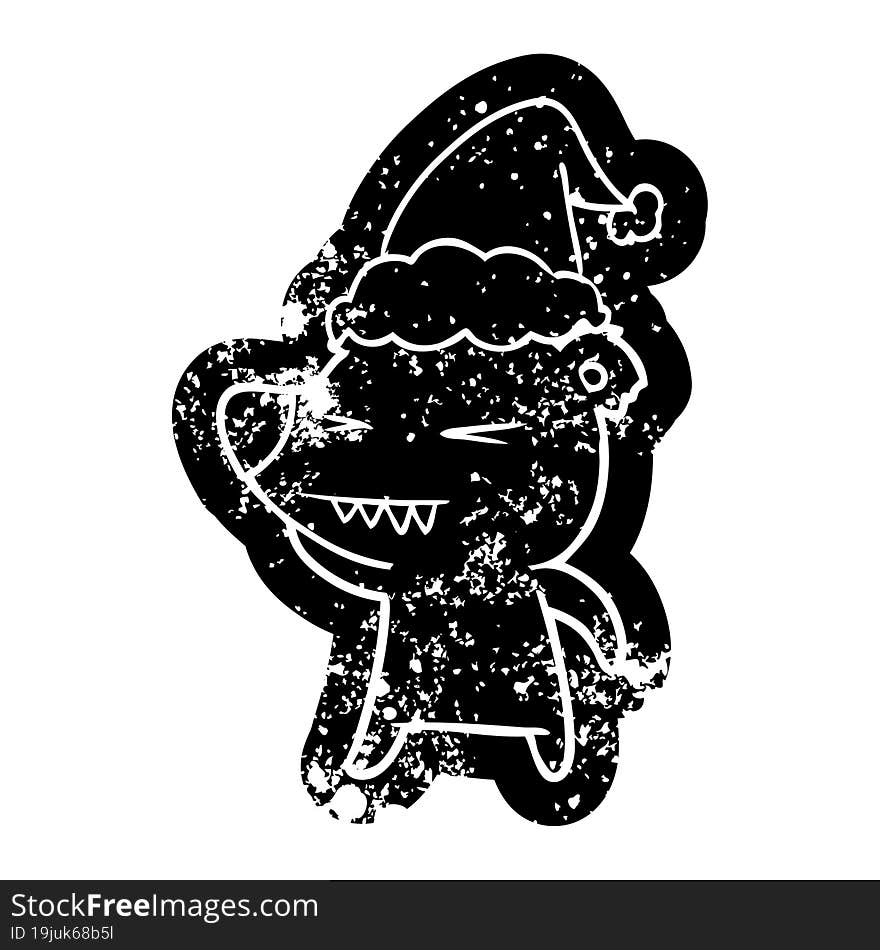 Angry Polar Bear Cartoon Distressed Icon Of A Wearing Santa Hat