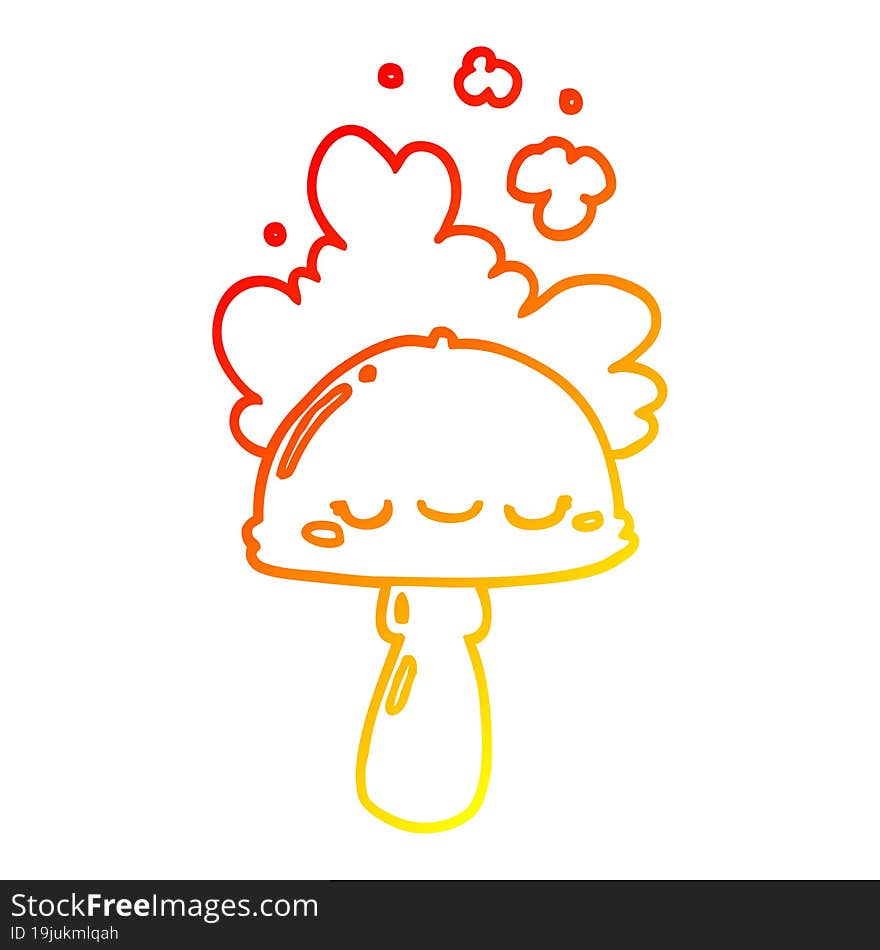 warm gradient line drawing of a cartoon mushroom with spoor cloud