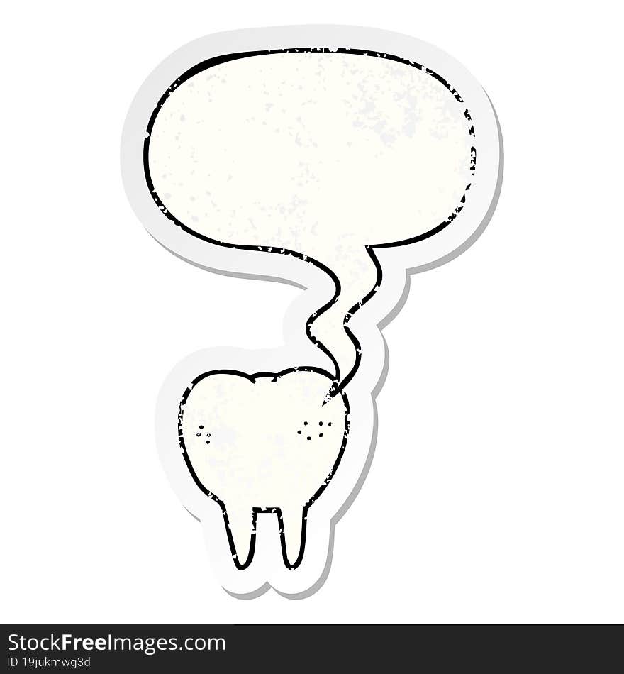 cartoon tooth and speech bubble distressed sticker