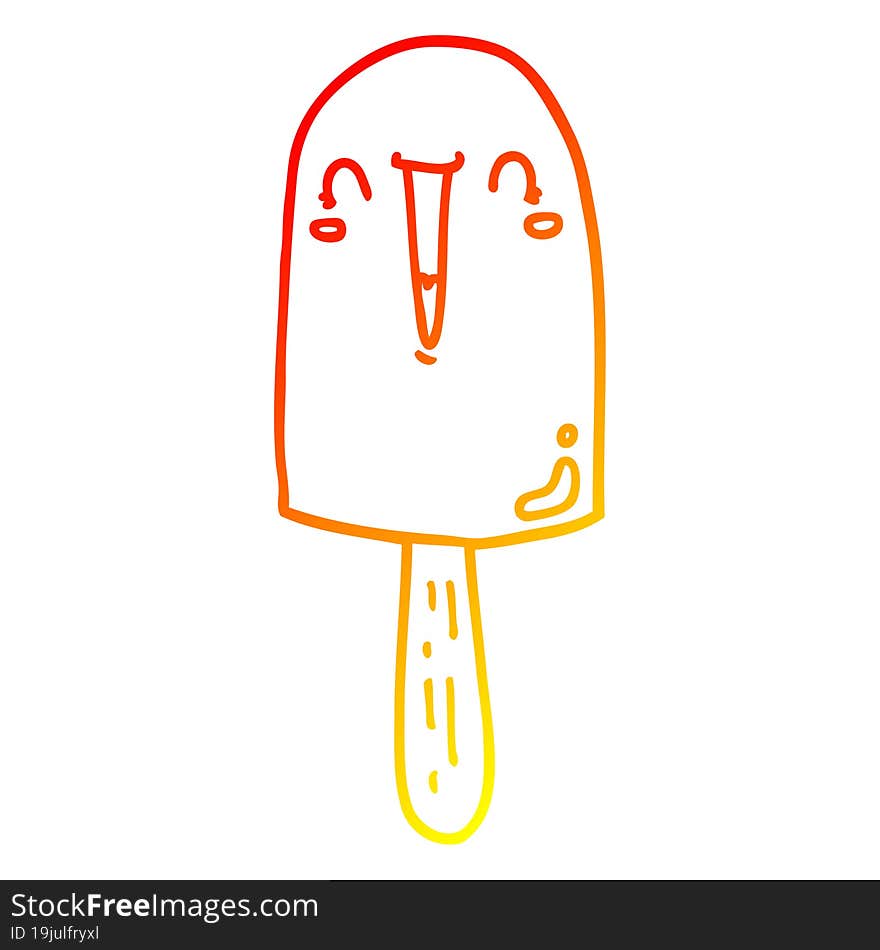 Warm Gradient Line Drawing Cartoon Happy Ice Lolly