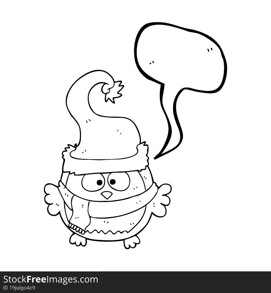 speech bubble cartoon owl wearing christmas hat