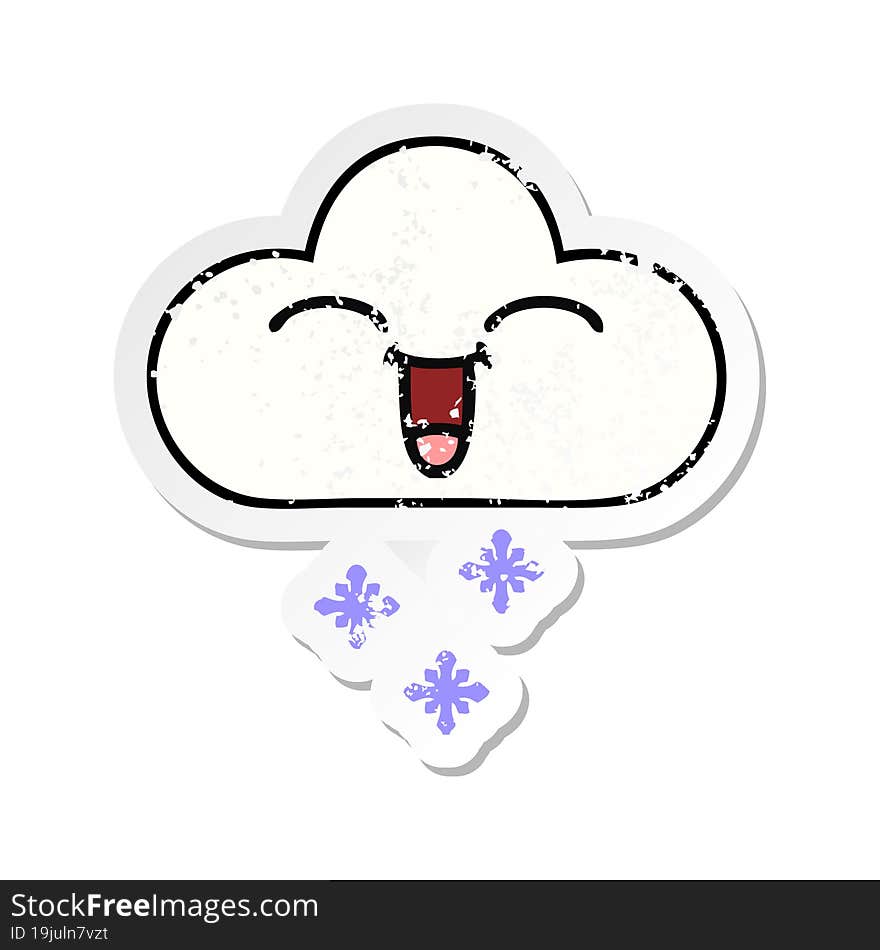 distressed sticker of a cute cartoon snow cloud