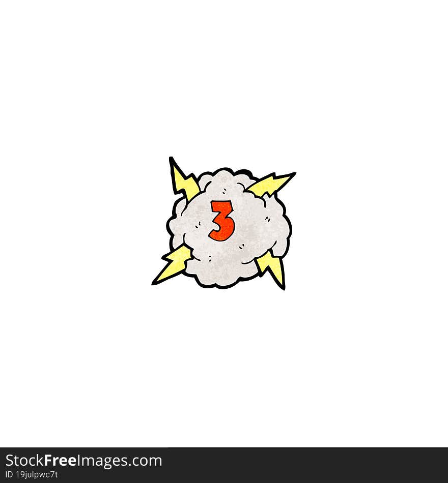 Cartoon Thunder Cloud With Number Three