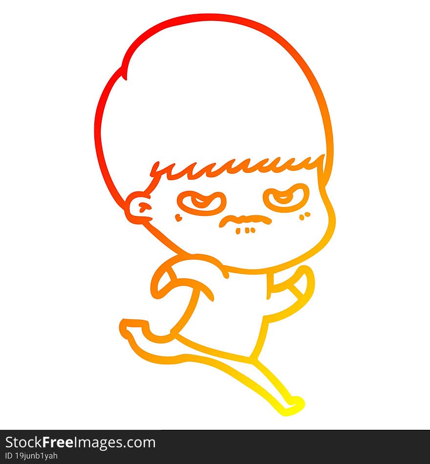 warm gradient line drawing cartoon angry boy