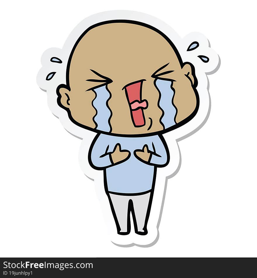 sticker of a cartoon crying bald man