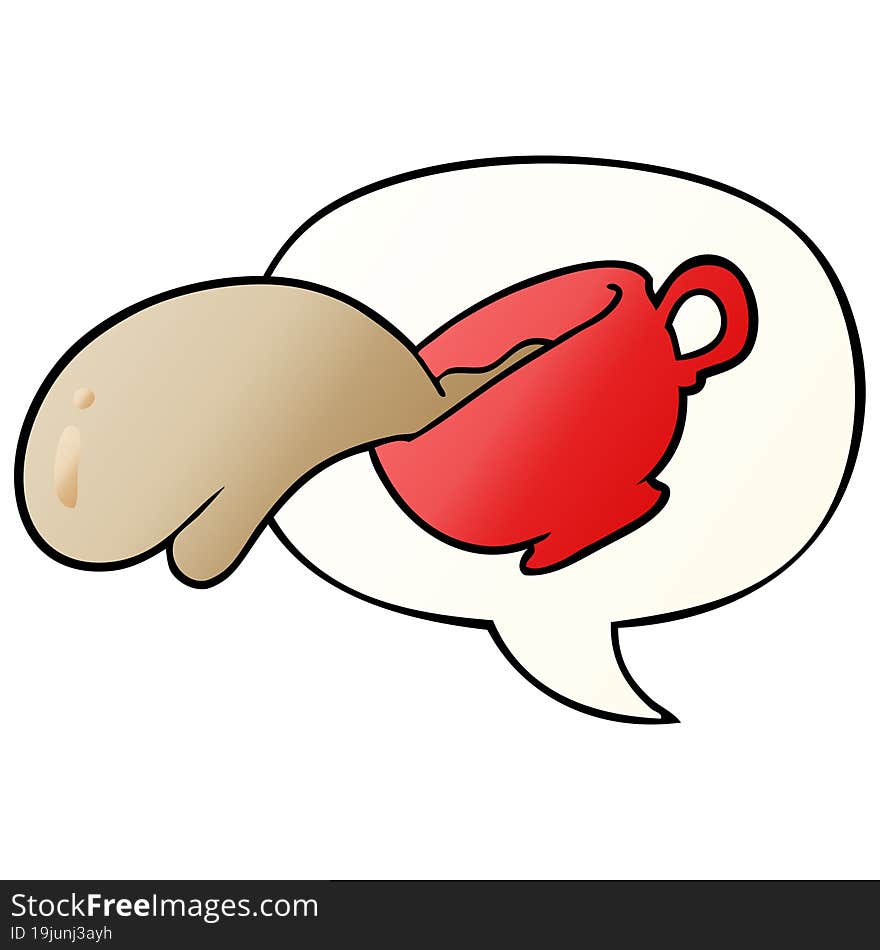 cartoon mug of coffee and speech bubble in smooth gradient style