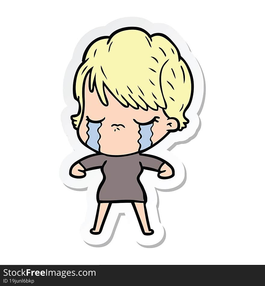 sticker of a cartoon woman crying