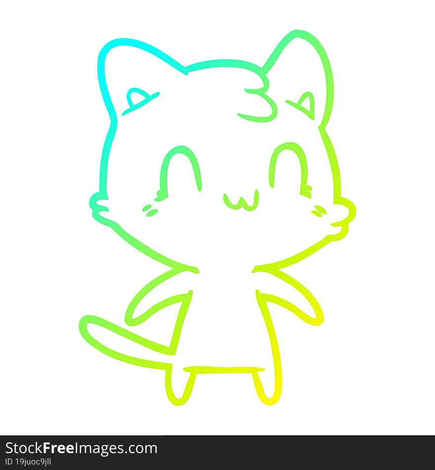 cold gradient line drawing of a cartoon happy cat