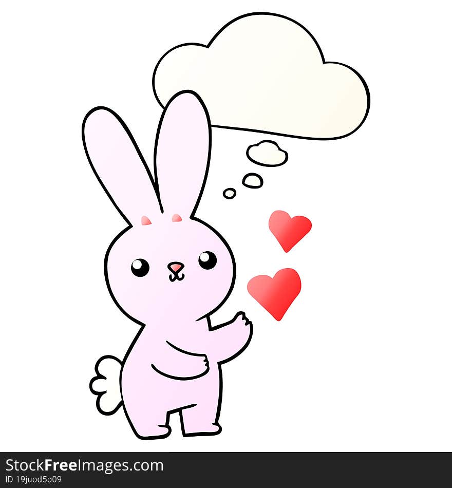 cute cartoon rabbit with love hearts and thought bubble in smooth gradient style