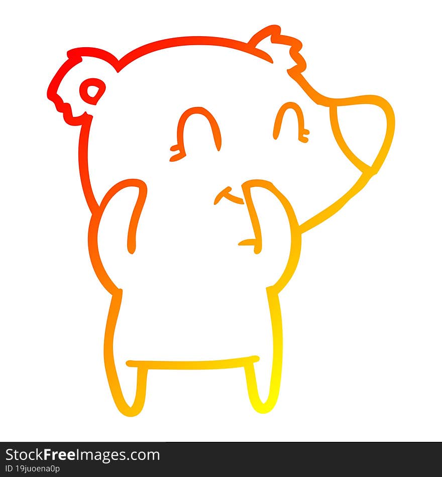 Warm Gradient Line Drawing Giggling Polar Bear Cartoon