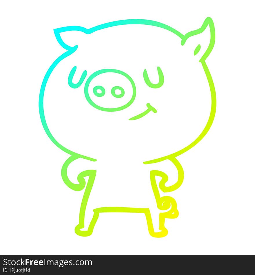 Cold Gradient Line Drawing Happy Cartoon Pig