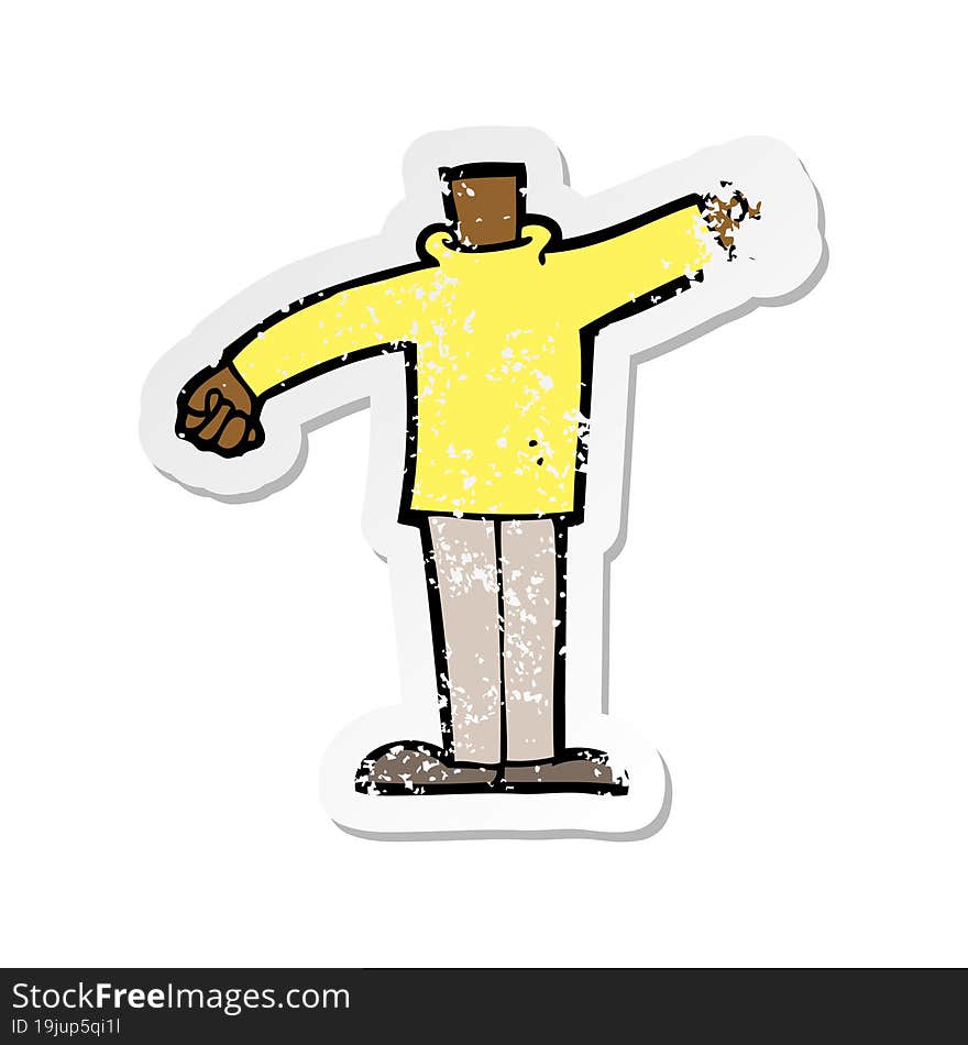 retro distressed sticker of a cartoon body waving arms