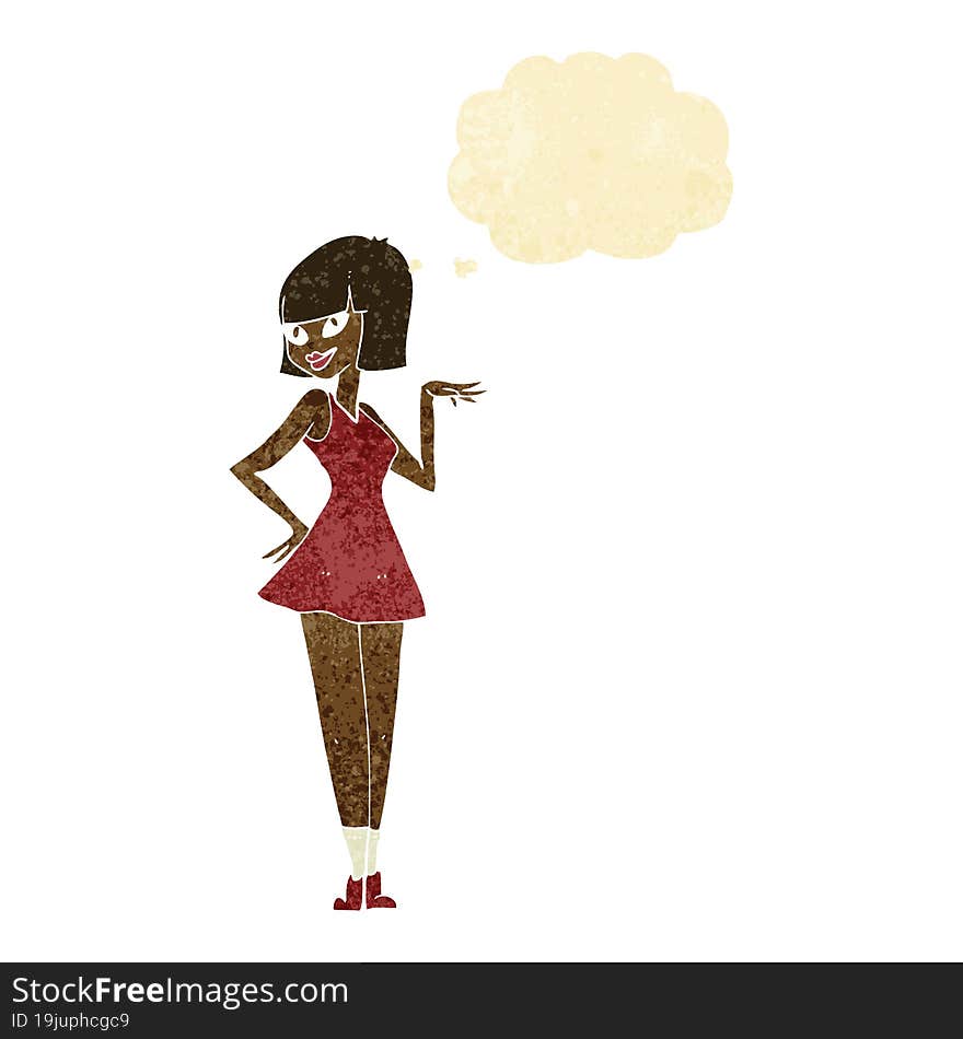 cartoon pretty woman with thought bubble